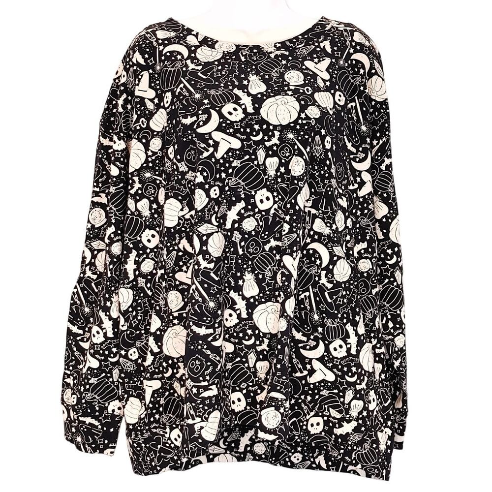 Crewneck Happy Halloween Skull Sweater Black Pullover Womens Plus Size 1X